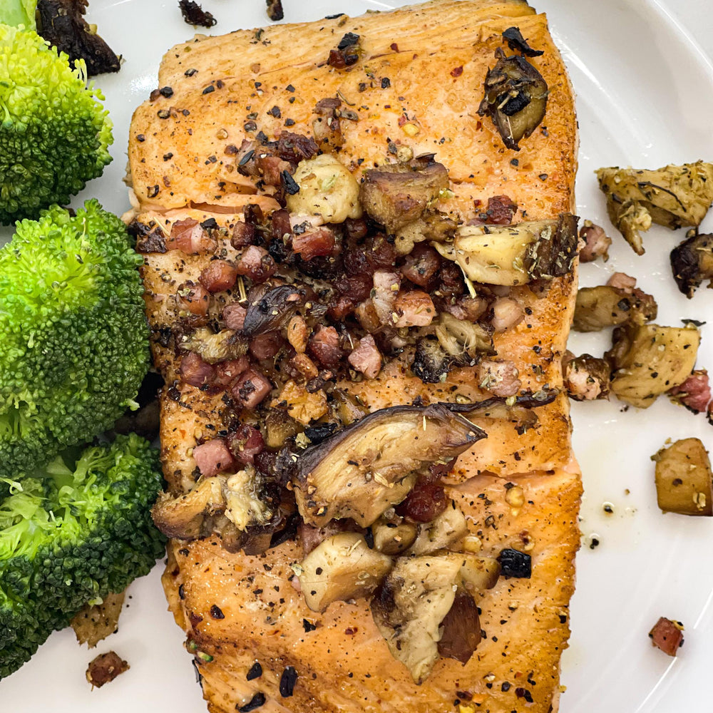 Lion's Mane Mushroom and Pancetta Salmon